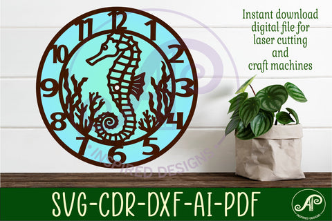 Seahorse clock wall clock laser cut files SVG APInspireddesigns 
