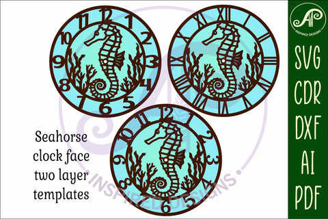 Seahorse clock wall clock laser cut files SVG APInspireddesigns 