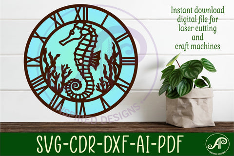 Seahorse clock wall clock laser cut files SVG APInspireddesigns 