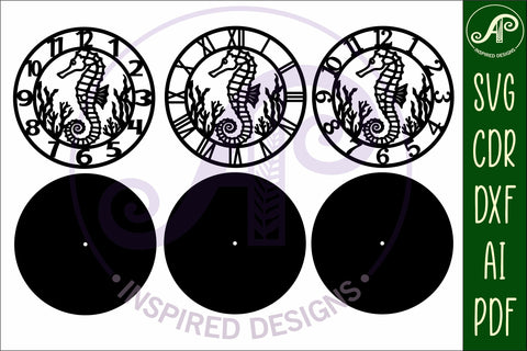 Seahorse clock wall clock laser cut files SVG APInspireddesigns 
