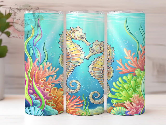 Seahorse Coastal Ocean Tumbler Wrap, Underwater Scene Design, Tropical Seahorse Art, Beach Theme Cup, Coastal Wildlife Gift, Sea Creature Wrap, Nautical Sublimation Sublimation Lara' s Designs 