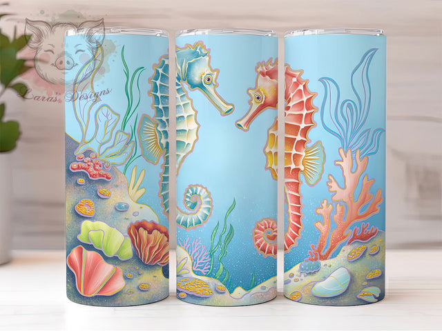 Seahorse Coastal Ocean Tumbler Wrap, Underwater Scene Design, Tropical Seahorse Art, Beach Theme Cup, Coastal Wildlife Gift, Sea Creature Wrap, Nautical Sublimation Sublimation Lara' s Designs 