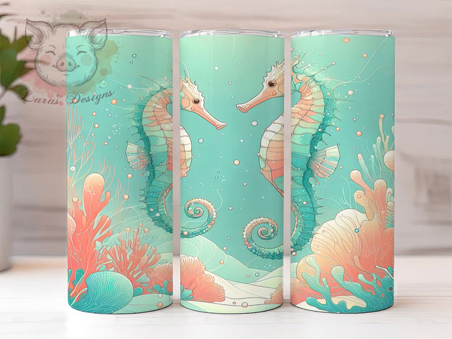 Seahorse Coastal Ocean Tumbler Wrap, Underwater Scene Design, Tropical Seahorse Art, Beach Theme Cup, Coastal Wildlife Gift, Sea Creature Wrap, Nautical Sublimation Sublimation Lara' s Designs 