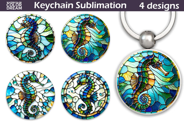 Seahorse Keychain | Stained Glass Keychain Sublimation Sublimation WatercolorColorDream 