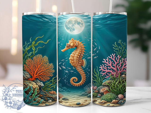 Seahorse Moonlight Reef 20oz Tumbler, Seahorse Moonlight, Moonlight Reef, Seahorse Tumbler, 20oz Tumbler, Reef Tumbler, Ocean Tumbler, Tumbler Wrap Sublimation ToriDesigns 