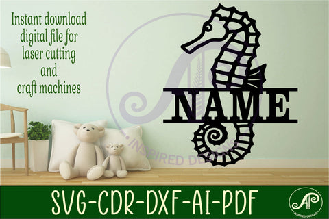Seahorse name sign svg laser cut file SVG APInspireddesigns 