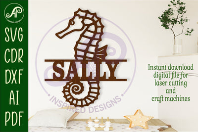 Seahorse name sign svg laser cut file SVG APInspireddesigns 