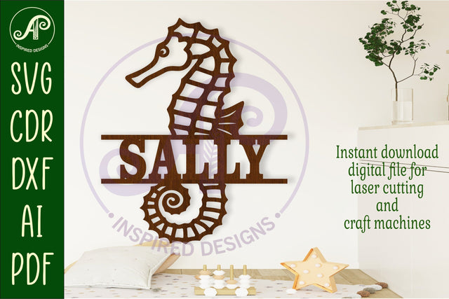 Seahorse name sign svg laser cut file SVG APInspireddesigns 