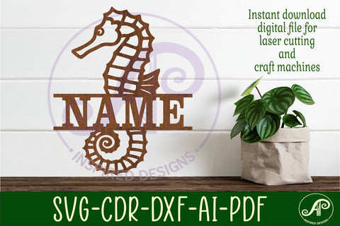 Seahorse name sign svg laser cut file SVG APInspireddesigns 