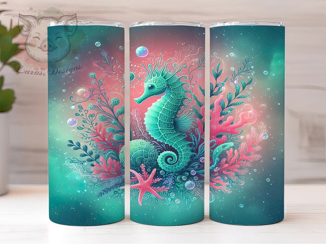 Seahorse Ocean Fantasy Tumbler Wrap, Ocean Fantasy Mug, Coral Reef Cup, Starfish Beach Design, Mystical Sea Creature, Mermaid Aesthetic Gift, Sublimation Tumbler Wrap Sublimation Lara' s Designs 