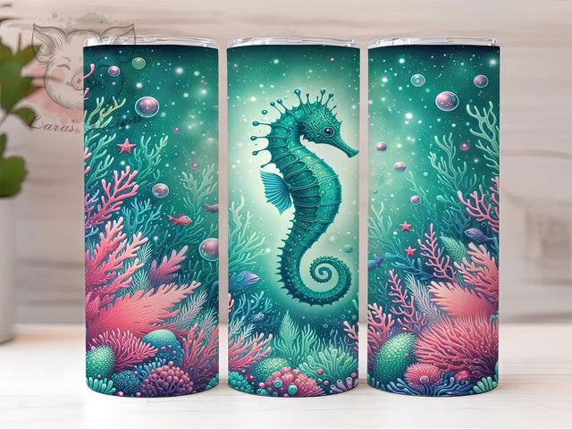 Seahorse Ocean Fantasy Tumbler Wrap, Ocean Fantasy Mug, Coral Reef Cup, Starfish Beach Design, Mystical Sea Creature, Mermaid Aesthetic Gift, Sublimation Tumbler Wrap Sublimation Lara' s Designs 