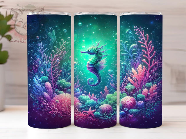 Seahorse Ocean Fantasy Tumbler Wrap, Ocean Fantasy Mug, Coral Reef Cup, Starfish Beach Design, Mystical Sea Creature, Mermaid Aesthetic Gift, Sublimation Tumbler Wrap Sublimation Lara' s Designs 