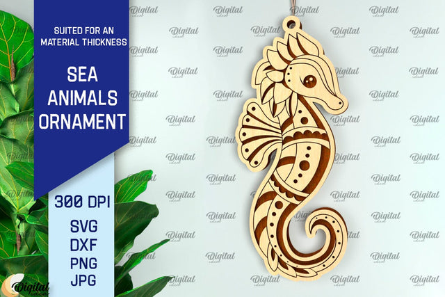 Seahorse Ornament Laser Cut. Wooden Sea Animals SVG SVG Evgenyia Guschina 