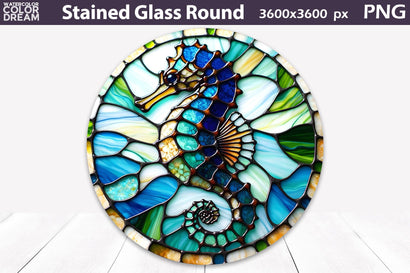 Seahorse Stained Glass Round | Seahorse Sublimation Sublimation WatercolorColorDream 