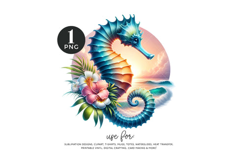 Seahorse Sublimation PNG, Tropical Ocean Clipart Sublimation BijouBay 