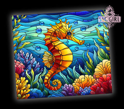 Seahorse Tumbler, Stained Glass Design, 20oz Skinny Tumbler, Sublimation PNG, Ocean Decor, Marine Life Gift, Coastal Aesthetic Sublimation SvggirlplusArt 