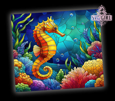 Seahorse Tumbler, Stained Glass Design, 20oz Skinny Tumbler, Sublimation PNG, Ocean Decor, Marine Life Gift, Coastal Aesthetic Sublimation SvggirlplusArt 