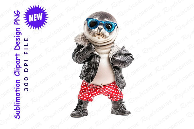 Seal in leather jacket and sunglasses clipart png Sublimation Regulrcrative 