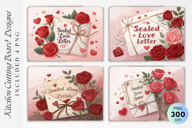 Sealed Love Letter with Roses and Heart Accents Cutting Board Sublimation Regulrcrative 