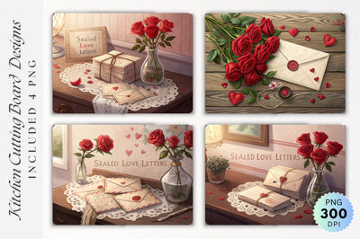 Sealed Love Letters and Red Roses on a Cutting Board Sublimation Regulrcrative 