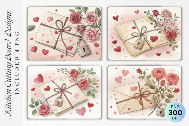 Sealed Love Note with Miniature Hearts and Blooming Roses on Cutting Board Sublimation Regulrcrative 