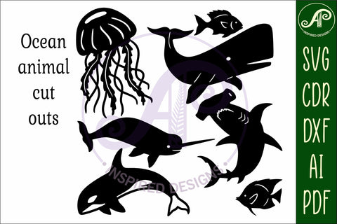 Sealife cut out design set 1, laser cut file, shapes. SVG SVG APInspireddesigns 