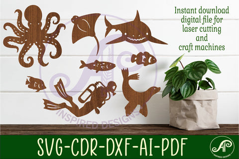 Sealife cut out design set 2, laser cut file, shapes. SVG SVG APInspireddesigns 