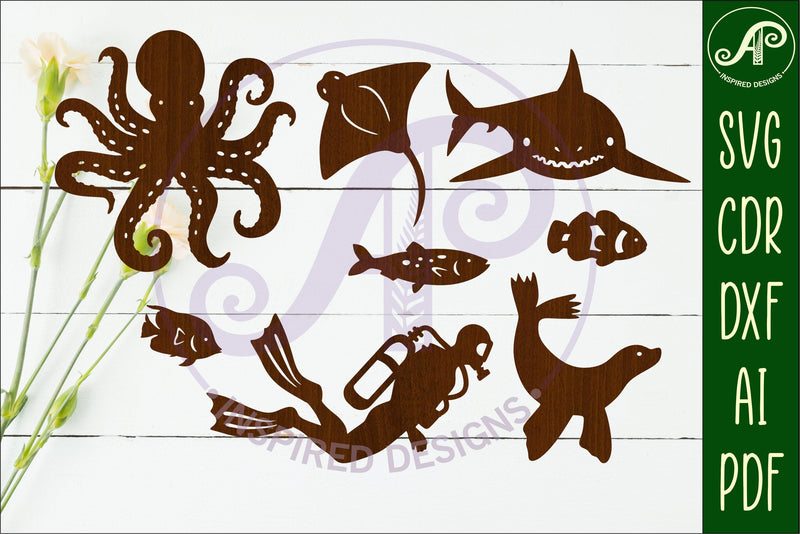 Sealife cut out design set 2, laser cut file, shapes. SVG SVG APInspireddesigns 