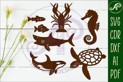 Sealife cut out design set 3, laser cut file, shapes. SVG SVG APInspireddesigns 