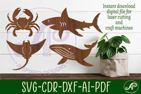 Sealife cut out design set 4, laser cut file, shapes. SVG SVG APInspireddesigns 
