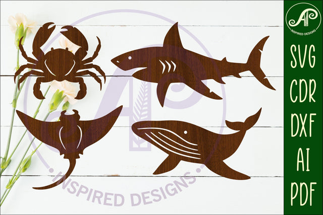 Sealife cut out design set 4, laser cut file, shapes. SVG SVG APInspireddesigns 