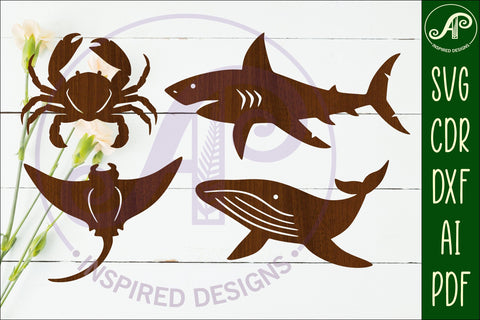 Sealife cut out design set 4, laser cut file, shapes. SVG SVG APInspireddesigns 