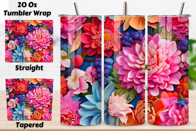 Seamless 3D Floral Tumbler PNG Wrap, 3D lowers pearls 20oz Skinny Tumbler Sublimation Design, Straight & Tapered Tumbler Wrap, Instant Digital Sublimation FloridPrintables 