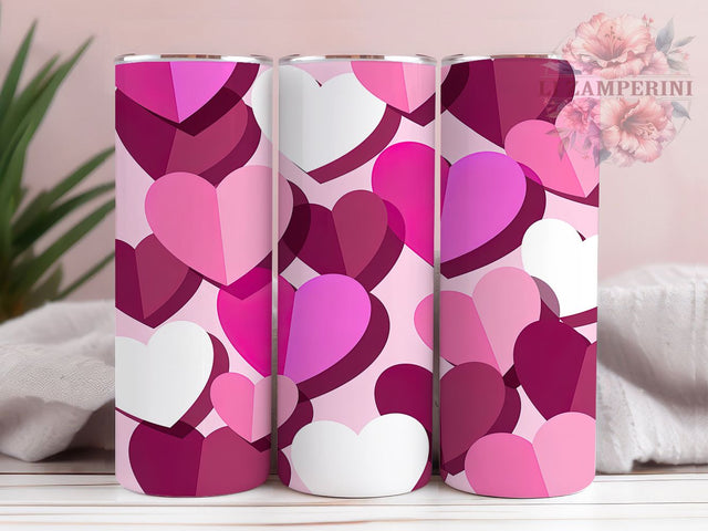 Seamless 3D Valentine Heart Tumbler, Valentine Pattern Design, Romantic Modern Style, 20Oz Sublimation Wrap, Elegant Love Art, Dimensional Heart Texture, Tumbler Sublimation Sublimation Li Zamperini 