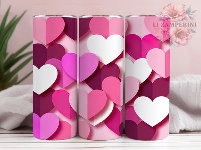 Seamless 3D Valentine Heart Tumbler, Valentine Pattern Design, Romantic Modern Style, 20Oz Sublimation Wrap, Elegant Love Art, Dimensional Heart Texture, Tumbler Sublimation Sublimation Li Zamperini 