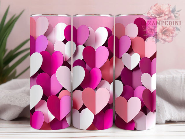 Seamless 3D Valentine Heart Tumbler, Valentine Pattern Design, Romantic Modern Style, 20Oz Sublimation Wrap, Elegant Love Art, Dimensional Heart Texture, Tumbler Sublimation Sublimation Li Zamperini 