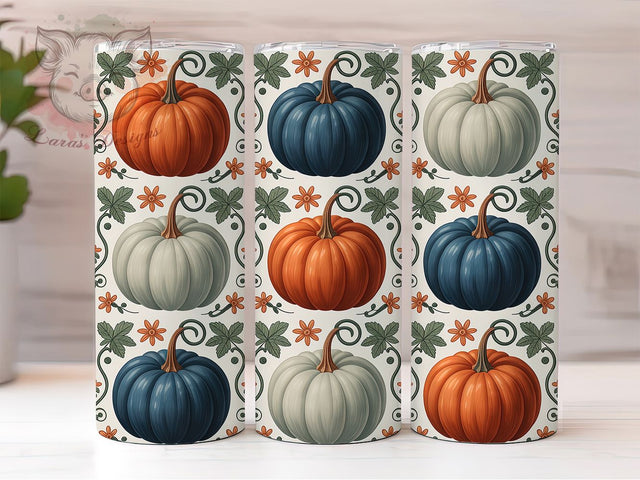 Seamless Autumn Pumpkins Fall Tumbler, Seamless Pumpkin Wrap, 20Oz Sublimation, Fall Harvest Drinkware, Rustic Autumn Cup Design, Cozy Pumpkin Tumbler, Seasonal Coffee Wrap Sublimation Lara' s Designs 