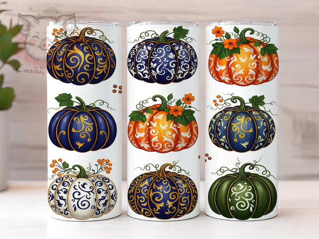 Seamless Autumn Pumpkins Fall Tumbler, Seamless Pumpkin Wrap, 20Oz Sublimation, Fall Harvest Drinkware, Rustic Autumn Cup Design, Cozy Pumpkin Tumbler, Seasonal Coffee Wrap Sublimation Lara' s Designs 