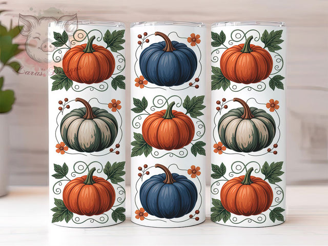 Seamless Autumn Pumpkins Fall Tumbler, Seamless Pumpkin Wrap, 20Oz Sublimation, Fall Harvest Drinkware, Rustic Autumn Cup Design, Cozy Pumpkin Tumbler, Seasonal Coffee Wrap Sublimation Lara' s Designs 
