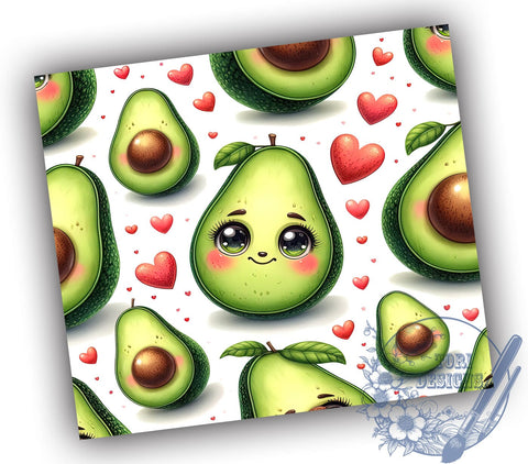 Seamless Avocado 20oz Skinny Tumbler, Avocado Tumbler Png, Straight & Tapered Tumbler Wrap, Instant Digital Download Sublimation ToriDesigns 
