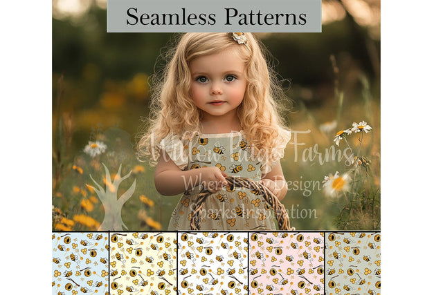 Seamless Bee & Hive Pattern – 5 Background Colors | Digital Download Digital Pattern Willow Paige Farms 