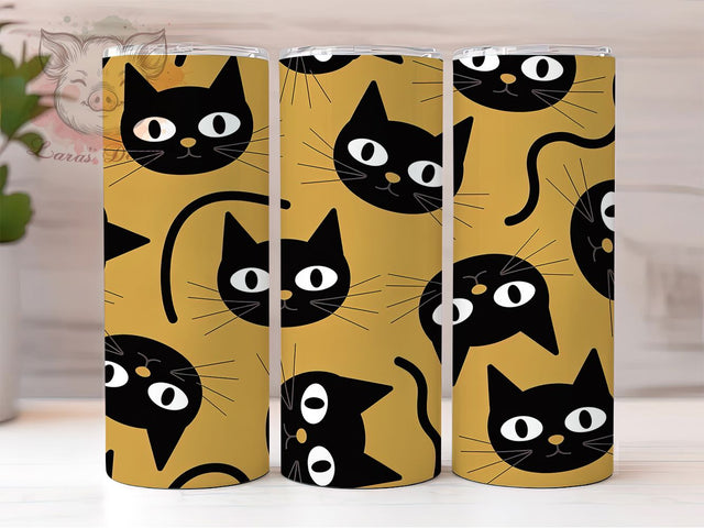 Seamless Black Cats Halloween Tumbler, Seamless Cat Wrap, 20Oz Sublimation Design, Spooky Cat Drinkware, Halloween Cat Cup, Feline Lover Gift, Witchy Cat Tumbler Sublimation Lara' s Designs 
