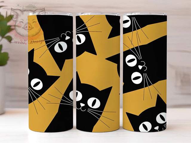 Seamless Black Cats Halloween Tumbler, Seamless Cat Wrap, 20Oz Sublimation Design, Spooky Cat Drinkware, Halloween Cat Cup, Feline Lover Gift, Witchy Cat Tumbler Sublimation Lara' s Designs 