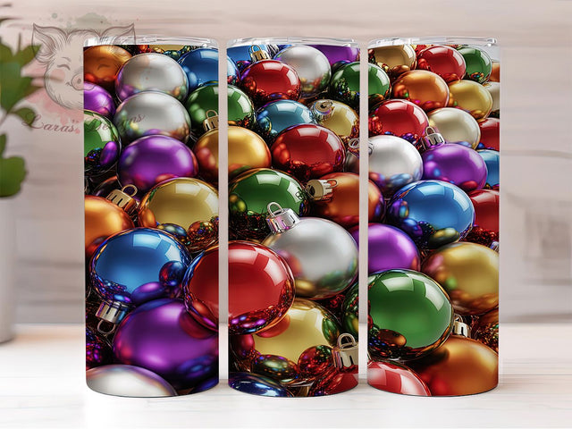 Seamless Christmas Ornament Tumbler, Seamless Holiday Wrap, Festive Ornament Design, Sublimation Cup, 20oz Skinny Tumbler, Christmas Pattern Drinkware, Holiday Ornament Style Sublimation Lara' s Designs 