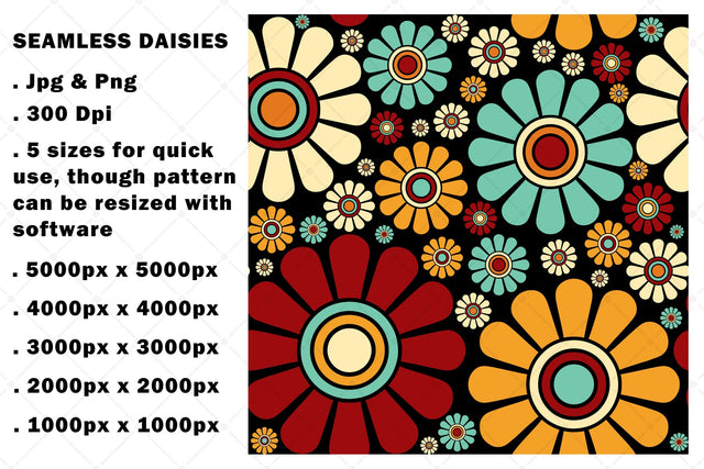 Seamless Daisies Colorful Flowers Repeating Floral Pattern Digital Pattern Karma Genie Graphics 