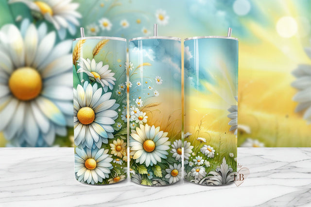 Seamless Daisy Tumbler Wrap PNG Sublimation BijouBay 
