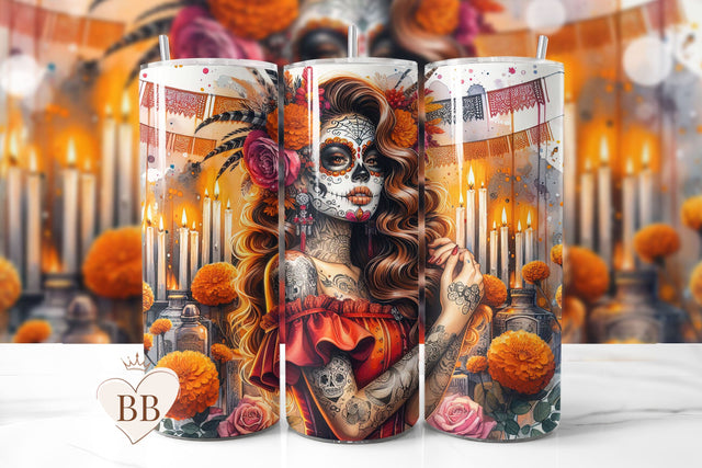 Seamless Day of the Dead Tumbler Sublimation Wrap PNG Sublimation BijouBay 