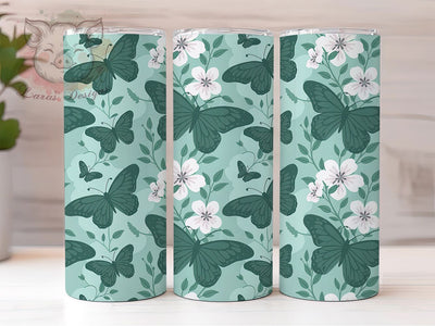 Seamless Floral Butterfly Tumbler, Seamless Floral, Nature Theme, Elegant Design, Vibrant Pattern, 20Oz Tumbler, Sublimation Wrap Sublimation Lara' s Designs 