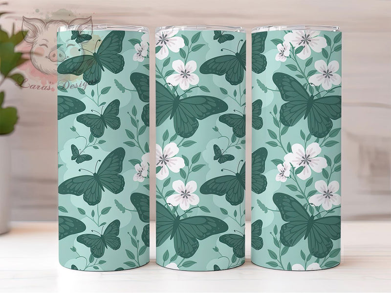 Seamless Floral Butterfly Tumbler, Seamless Floral, Nature Theme, Elegant Design, Vibrant Pattern, 20Oz Tumbler, Sublimation Wrap Sublimation Lara' s Designs 