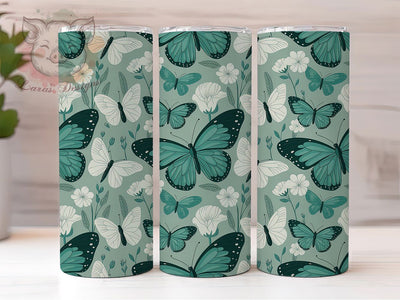 Seamless Floral Butterfly Tumbler, Seamless Floral, Nature Theme, Elegant Design, Vibrant Pattern, 20Oz Tumbler, Sublimation Wrap Sublimation Lara' s Designs 